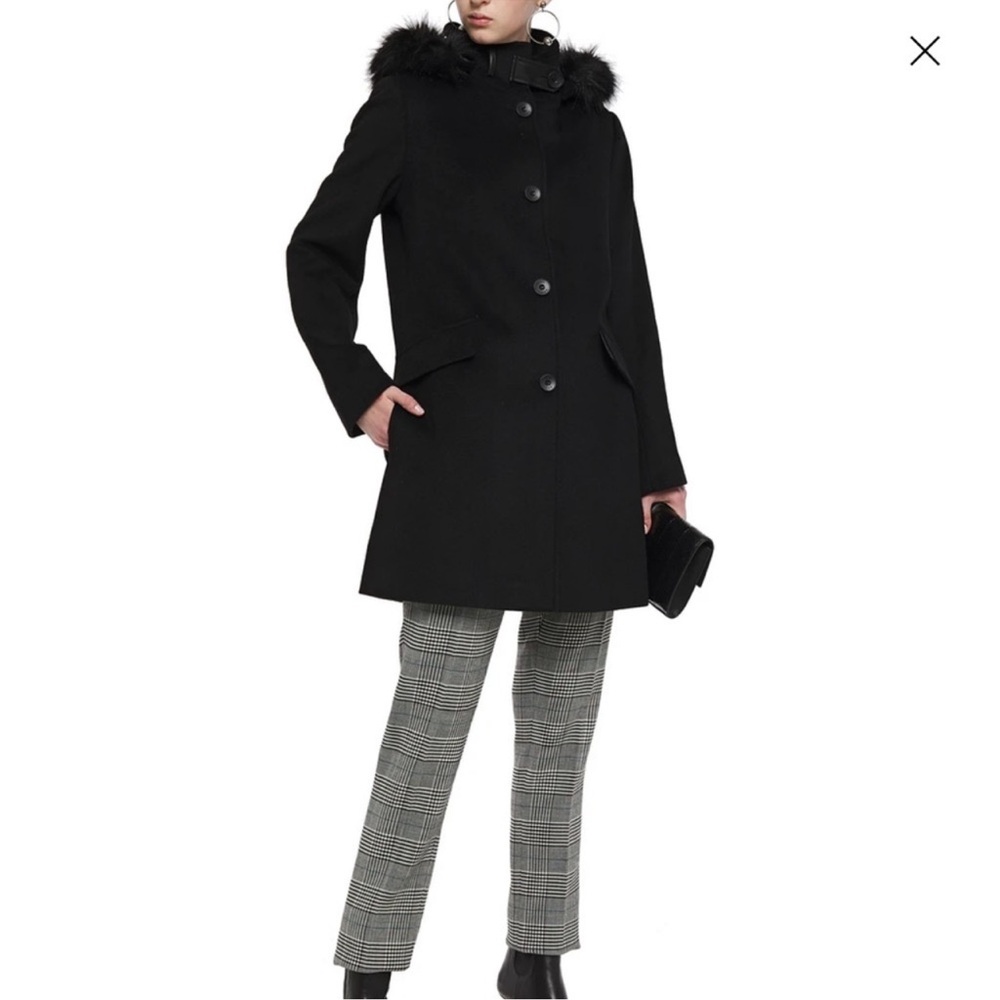 DKNY Black Fur-Trimmed Coat